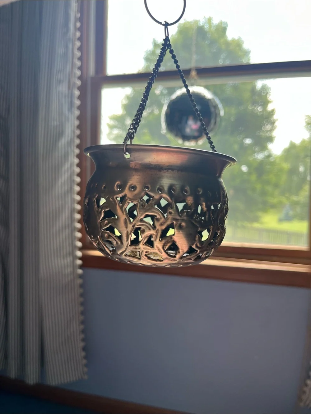 Hanging Decorative Metal Lantern / incense burner- Antique brass